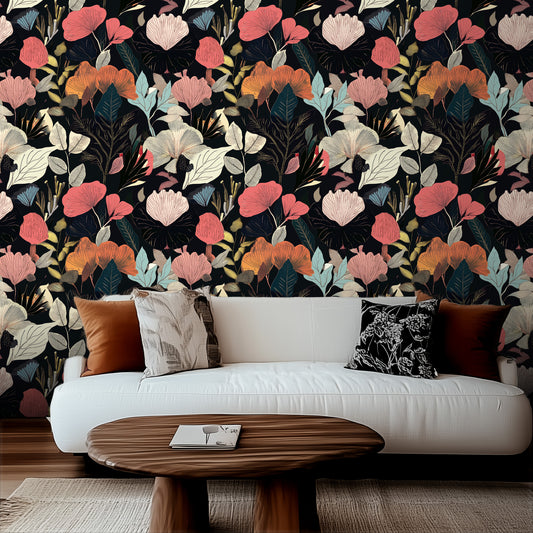 Dark Dahlia living room Wallpaper