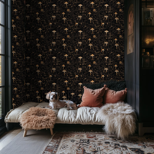 Midnight Mycelium Whimsical Wallpaper