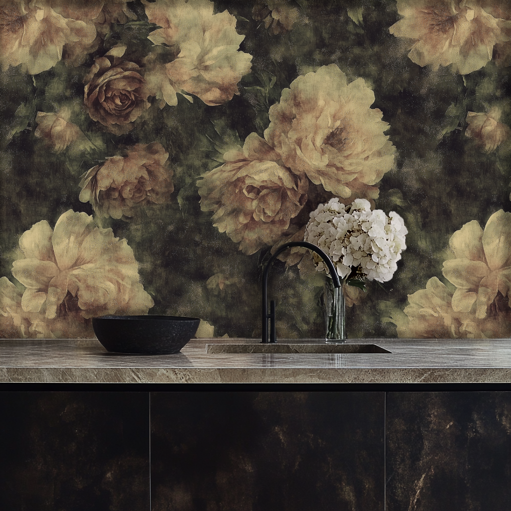 Faded Rosewood Castlecore Floral Wallpaper