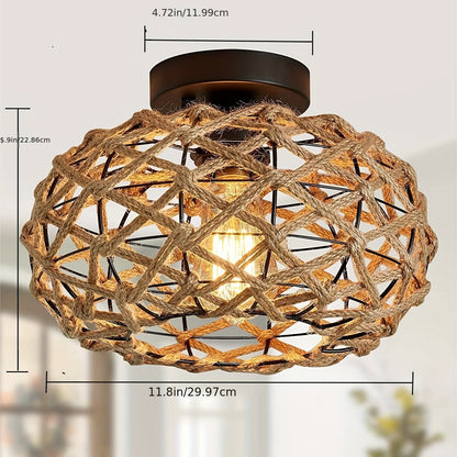 Boho Woven Hemp Ceiling Light Coastal Rustic Elegance