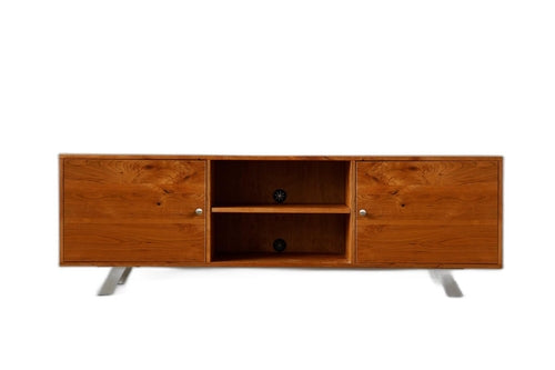 Warm Natural Cherry And Steel TV Stand or Media Center