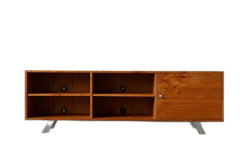 Retro Warm Natural Cherry And Steel TV Stand and Media Center