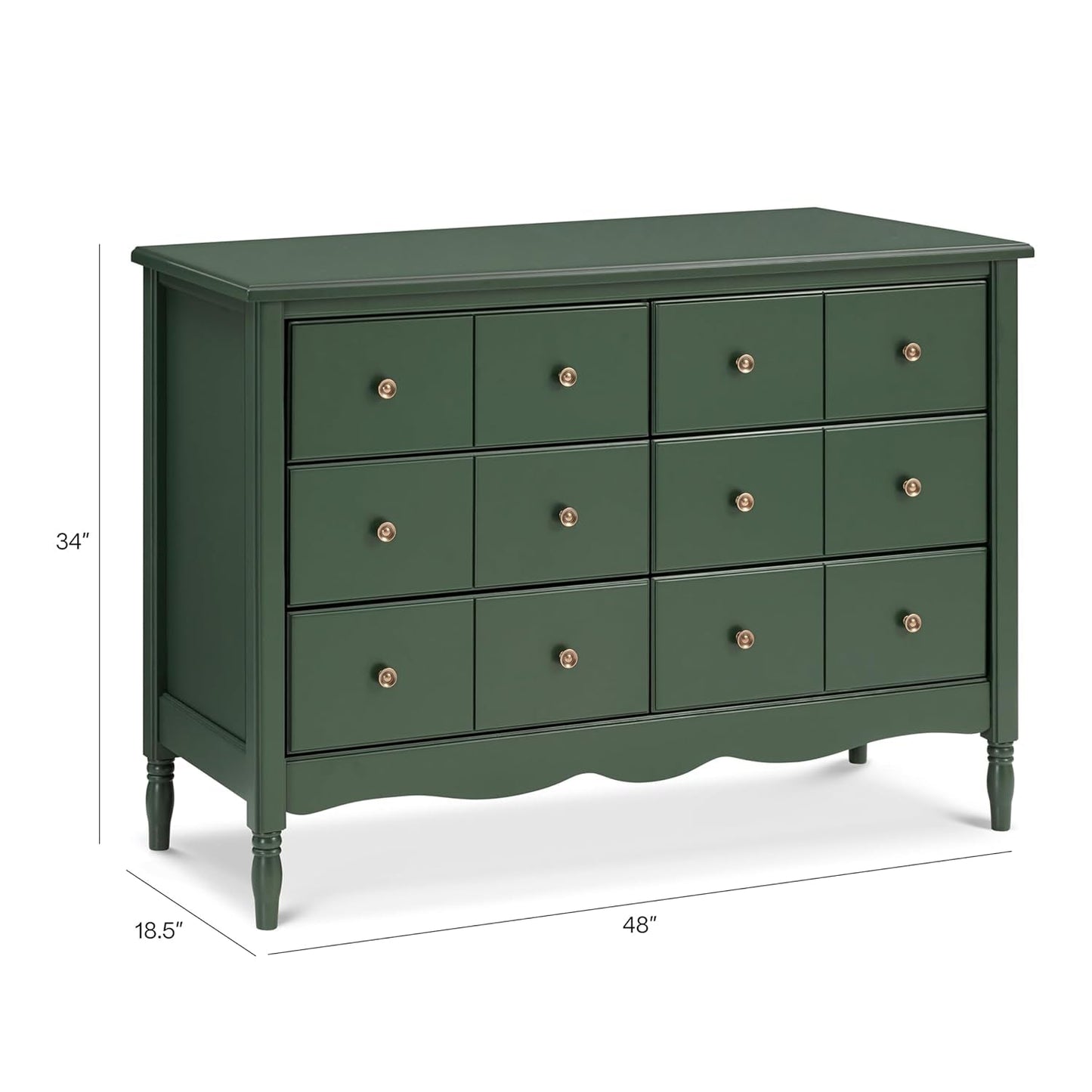 Liberty 6-Drawer Dresser in Forest Green with Knobs