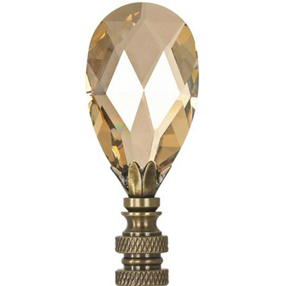 Stephanov Large Champagne Crystal Teardrops Lamp Finial Antique Brass