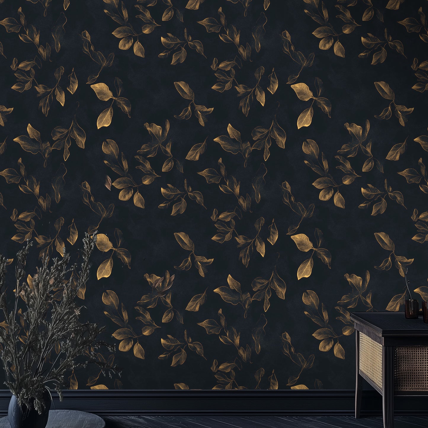 Gilded Foliage Dark Academia Wallpaper