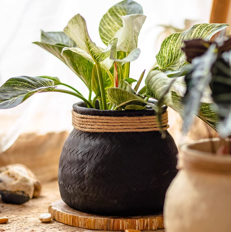 Faux Bamboo Woven Cement Planter