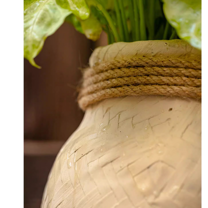 Faux Bamboo Woven Cement Planter