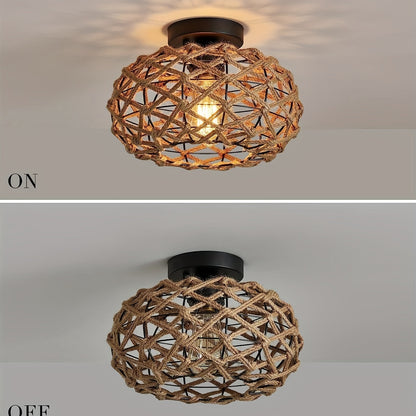 Boho Woven Hemp Ceiling Light Coastal Rustic Elegance