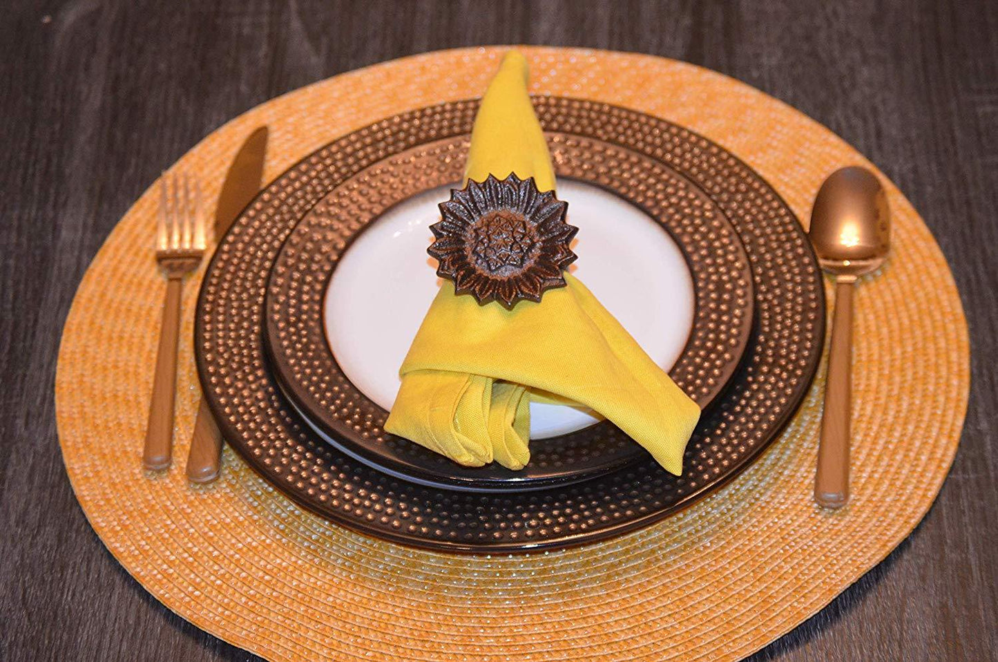 Vibhsa Sunflower Antique Napkin Rings Set of 4