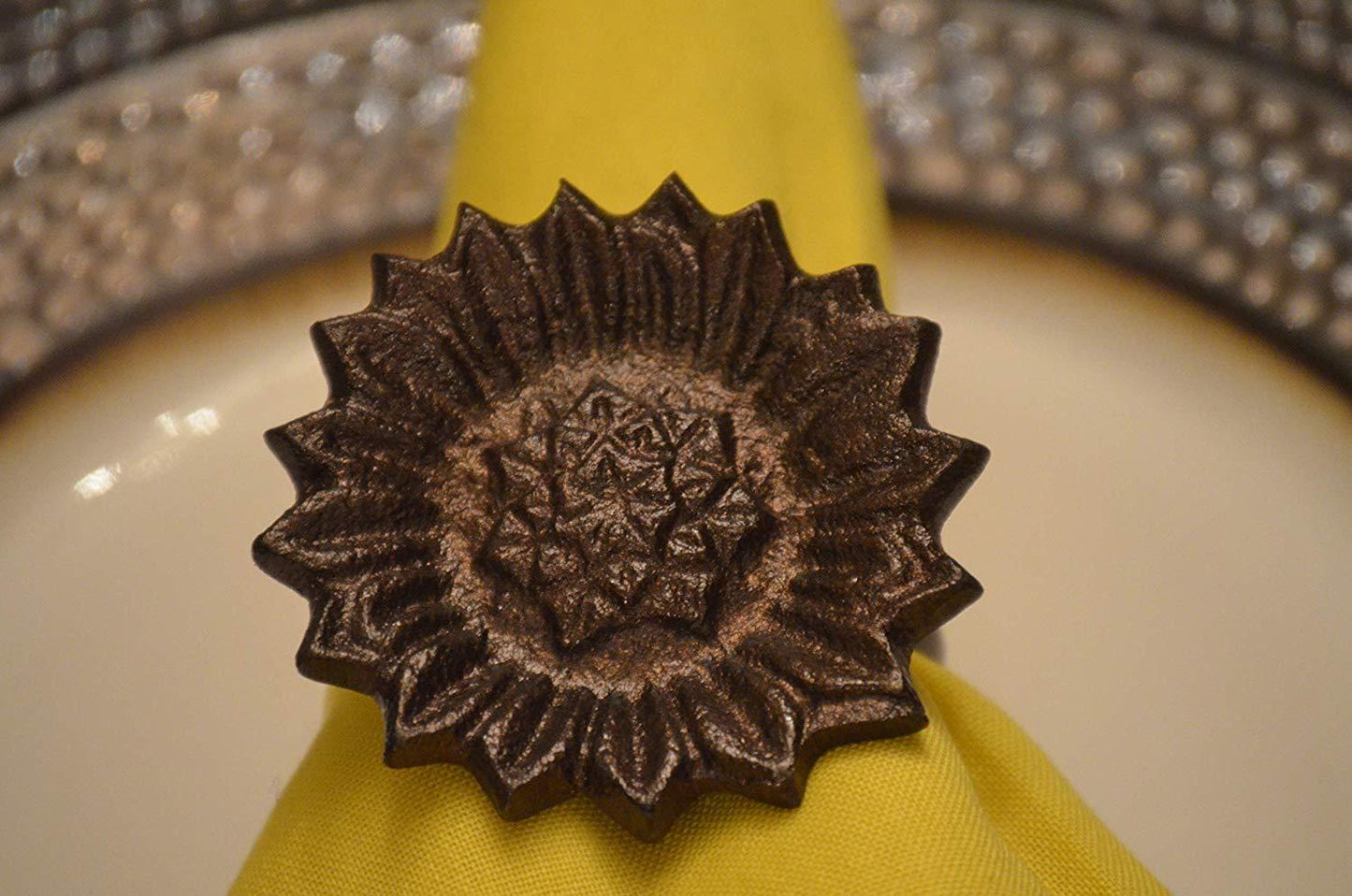 Vibhsa Sunflower Antique Napkin Rings Set of 4