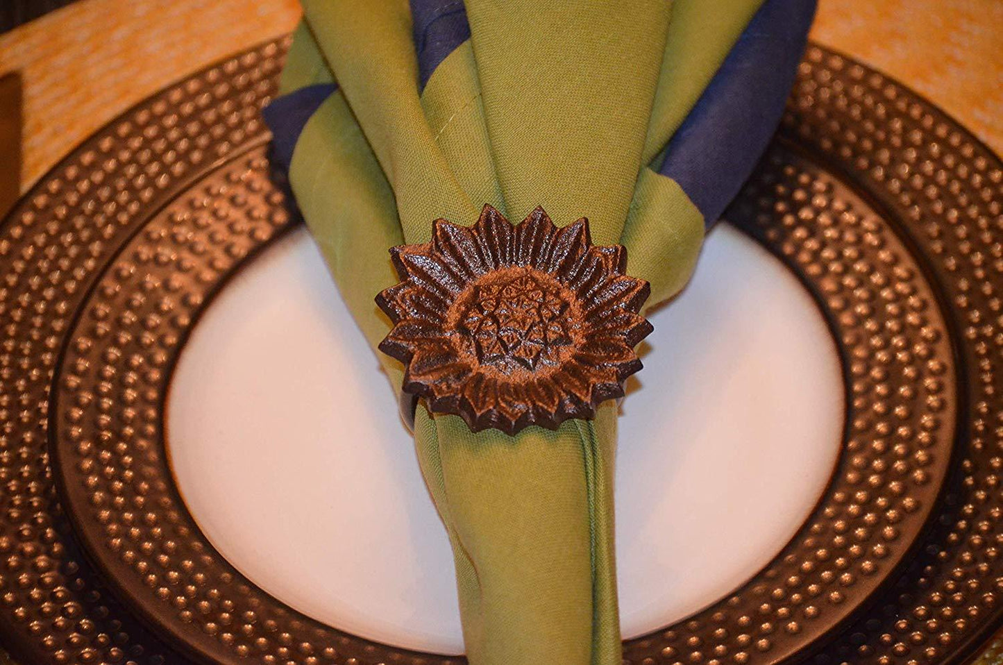 Vibhsa Sunflower Antique Napkin Rings Set of 4