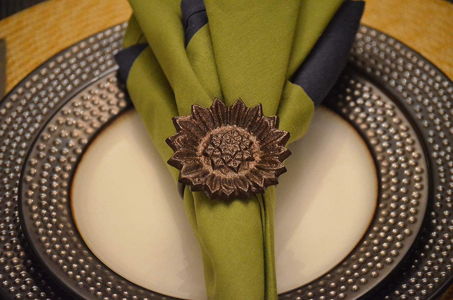 Vibhsa Sunflower Antique Napkin Rings Set of 4